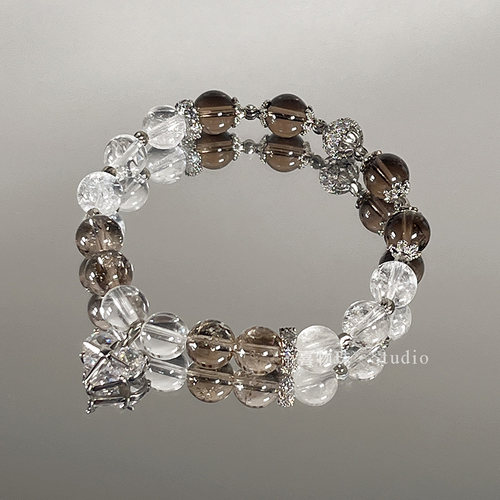 天然茶晶白水晶小众设计手串