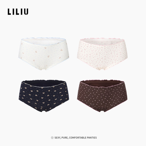LILIU碎花小熊透气平角内裤女