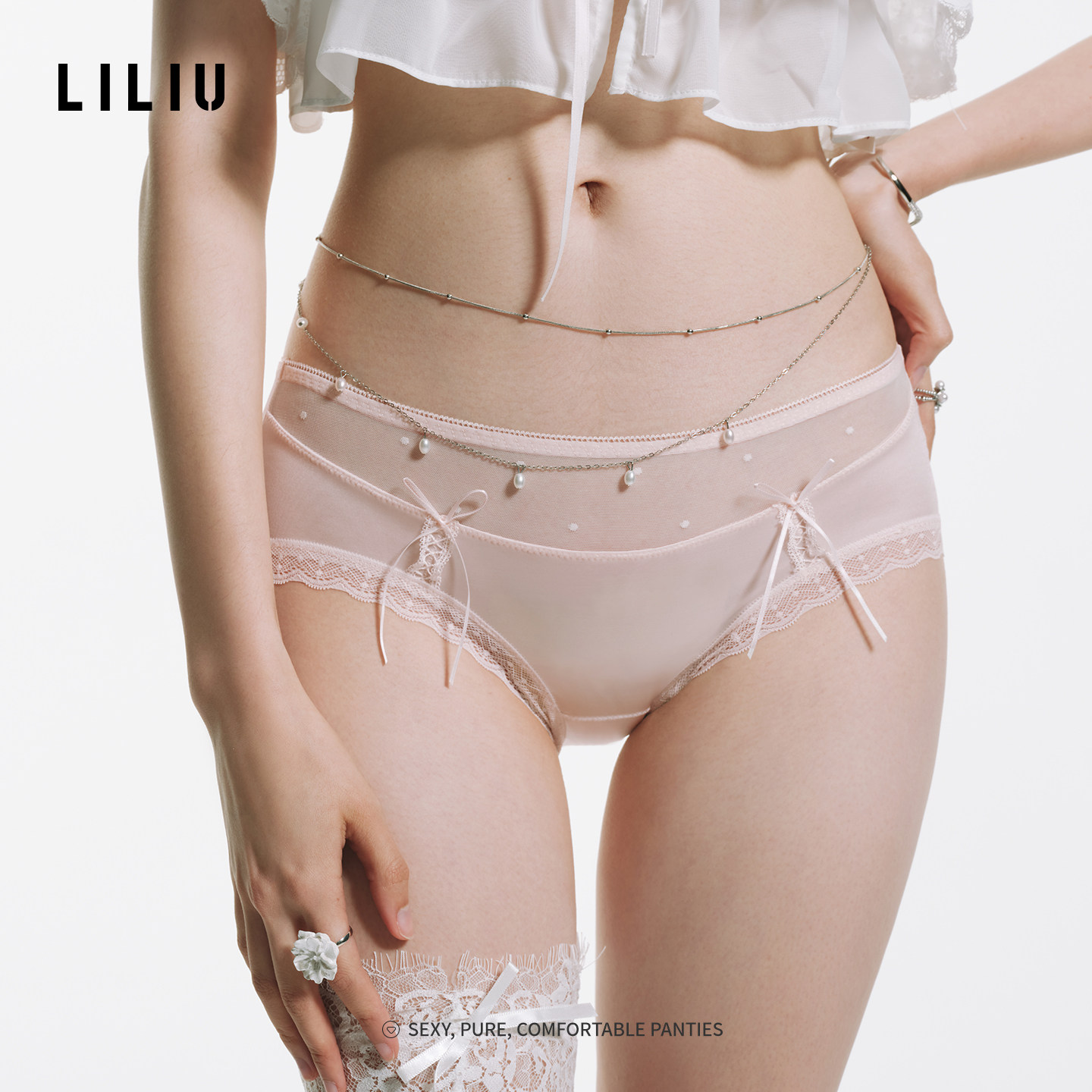 LILIU|浮光掠影&middot;性感纯欲蕾丝内裤女蝴蝶结少女透气低腰三角裤
