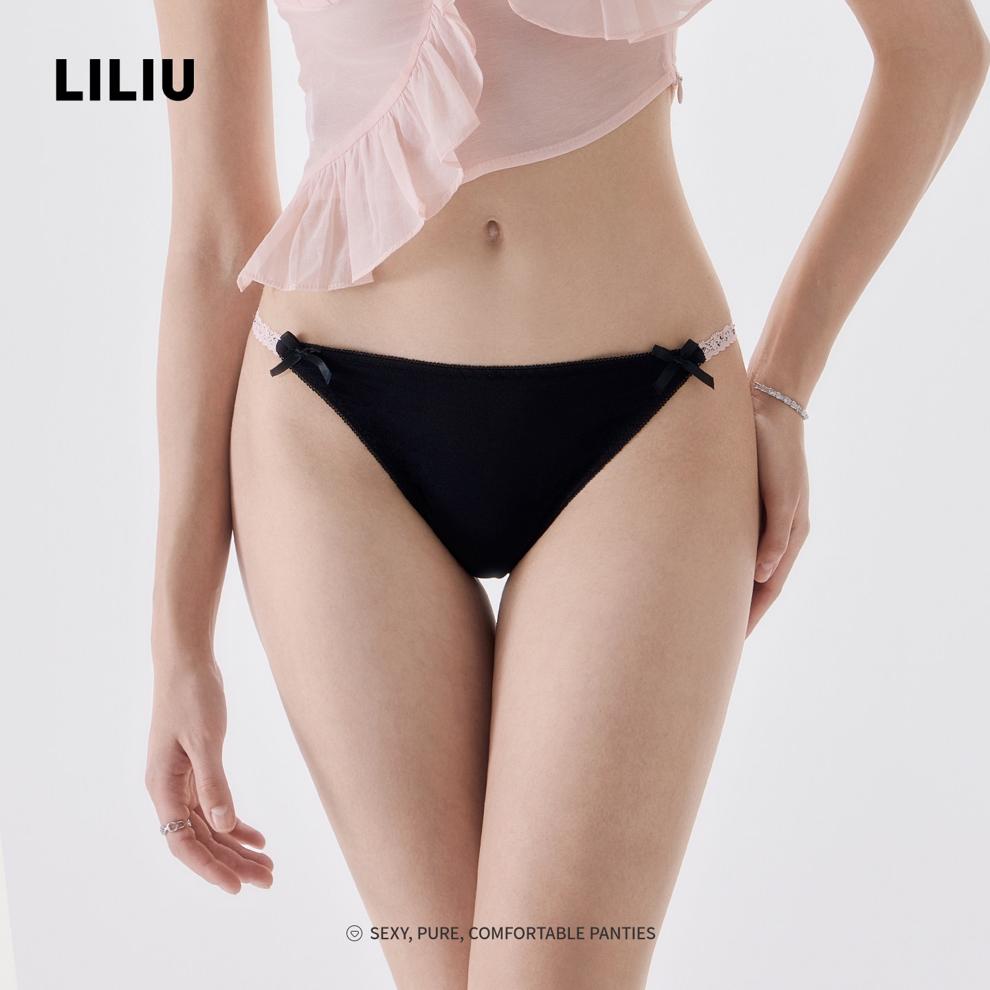 LILIU|性感辣妹细带蕾丝丁字裤女镂空透气心机低腰女士三角内裤