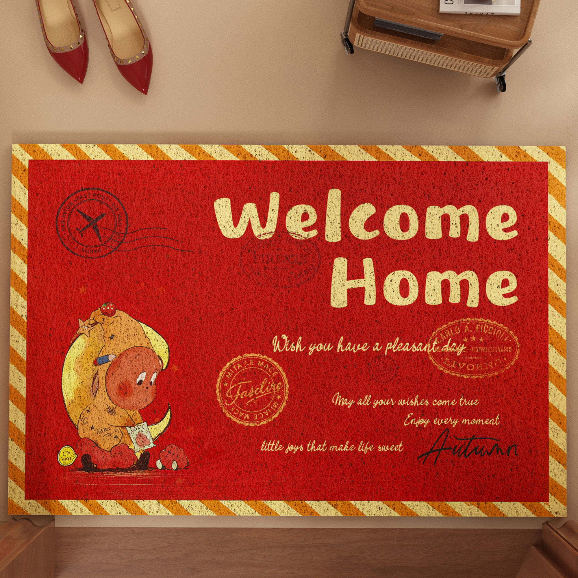 红色卡通星星人丝圈入户门地垫