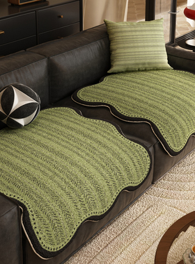 高级感绿色中古风沙发垫布防滑防猫抓四季款条绒沙发坐垫耐磨盖布