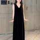 背心裙 法式 新款 V领无袖 高级感气质无袖 黑色丝绒连衣裙女2025秋季