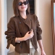 新款 短款 麂皮绒双排扣外套女2025秋季 高级感复古宽松百搭夹克上衣
