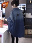 百搭休闲宽松上衣时尚 韩版 衬衣外套 女秋冬新款 慵懒风加绒牛仔衬衫