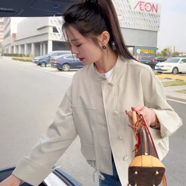 粉奈悦韩系短款棒球服外套女春季