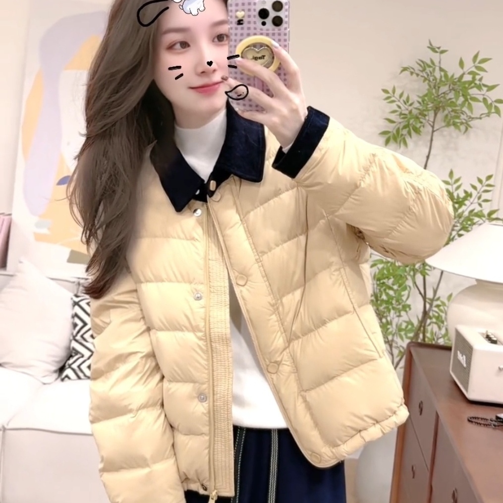 韩系撞色翻领羽绒服女冬季新款