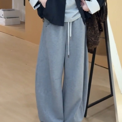 韩系慵懒风阔腿卫裤女秋冬新款