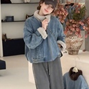 短款 新款 加厚百搭小个子夹克 毛领拼接加绒牛仔外套女2025冬季 韩版