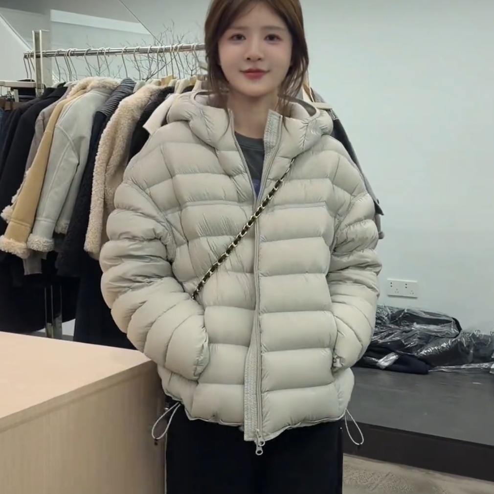 韩系泡芙排骨连帽羽绒服女冬季