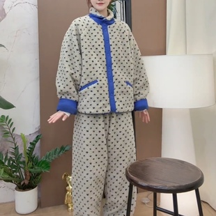 时尚 新款 休闲保暖两件套 女2025冬季 加绒加厚双面穿家居服睡衣套装