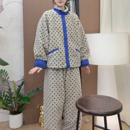 加绒加厚双面穿家居服睡衣套装女