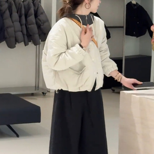 韩系撞色连帽假两件短款 宽松百搭休闲棉衣外套 棉服女2025秋冬新款