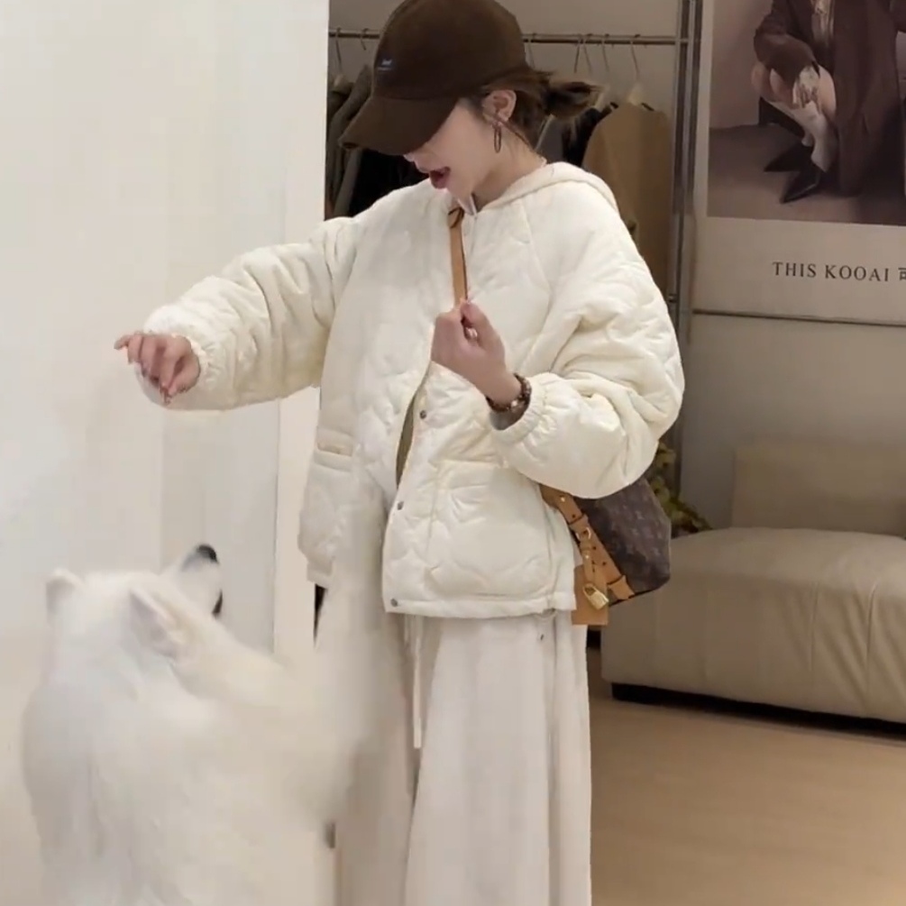 韩版圆领菱格棉服女秋冬新款