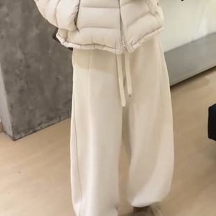宽松百搭高腰保暖束脚休闲裤 韩系加绒加厚阔腿卫裤 女2025秋冬新款
