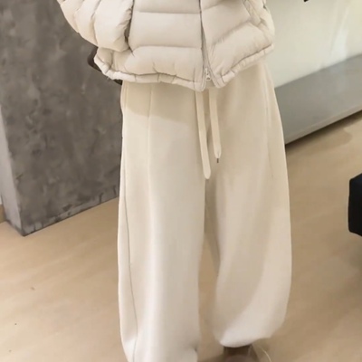 韩系加绒加厚阔腿卫裤女秋冬新款