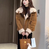 麂皮绒双面穿皮毛一体羊羔毛外套女2025秋冬新款 宽松百搭夹克上衣