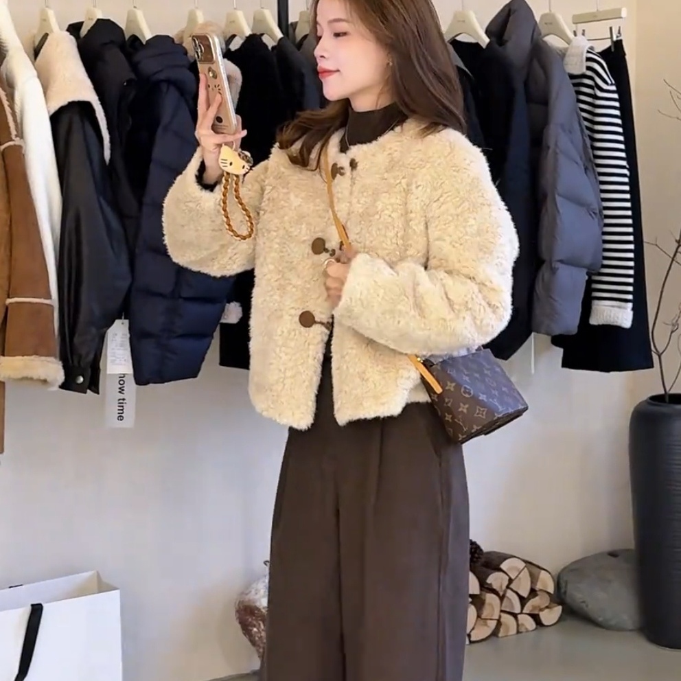 韩系羊羔毛皮毛一体外套女秋冬