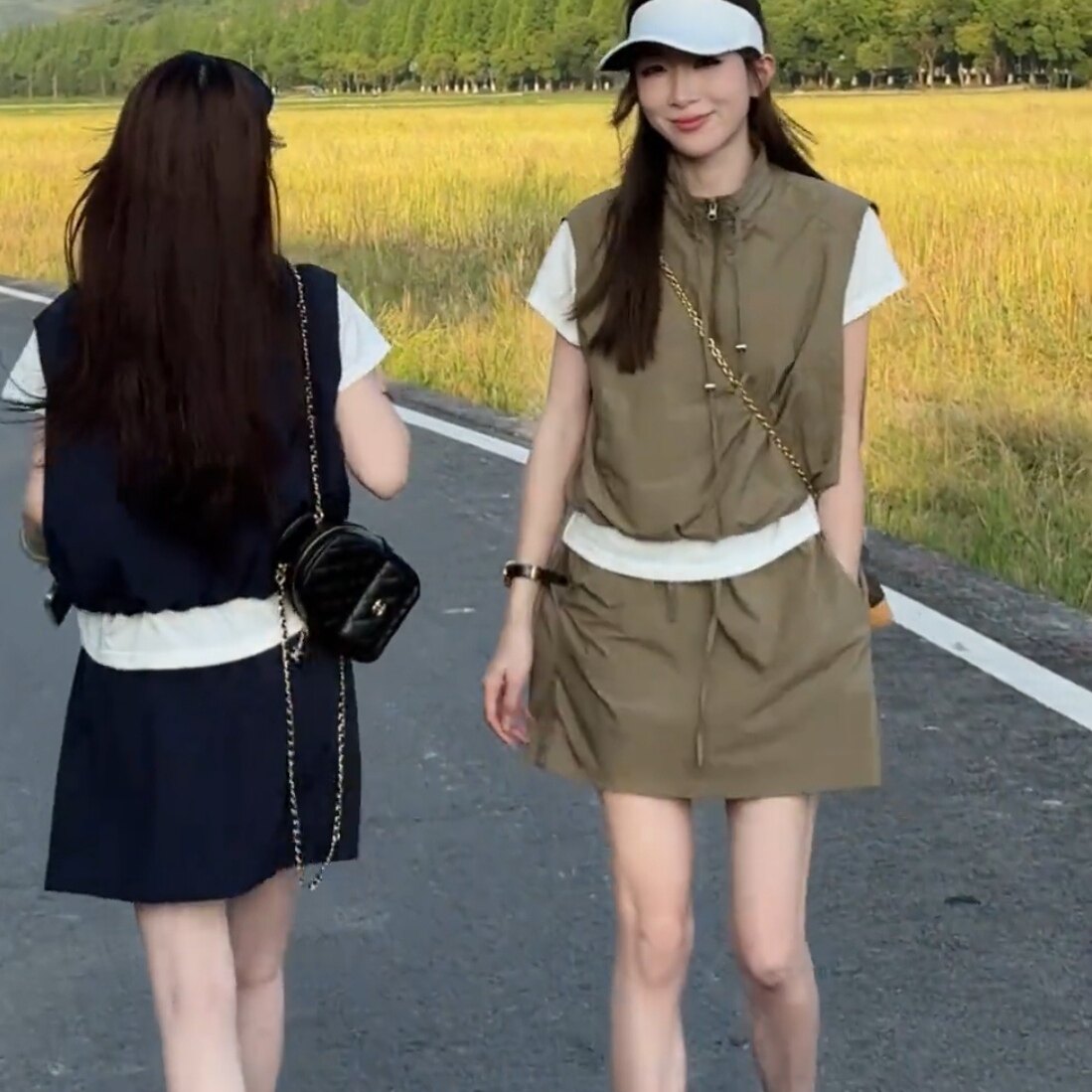 假两件短袖马甲+短裙两件套女夏图片