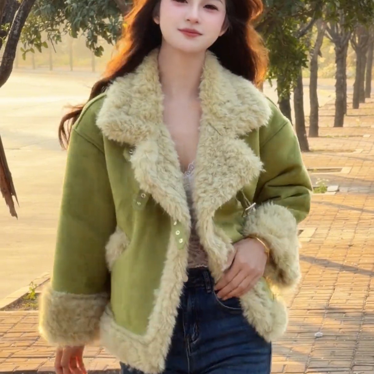 加绒加厚羊羔毛外套女冬季新款