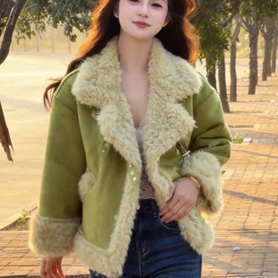 加绒加厚羊羔毛外套女2025冬季新款宽松显瘦百搭保暖皮毛一体上衣