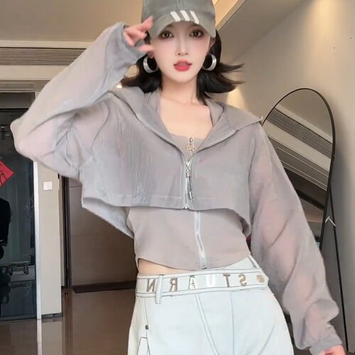 韩系连帽防晒衣+透气背心套装女