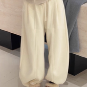 宽松百搭保暖高腰束脚休闲裤 韩系加绒加厚阔腿卫裤 女2025秋冬新款