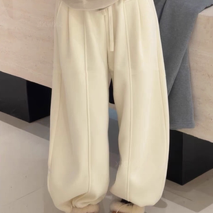 宽松百搭保暖高腰束脚休闲裤 韩系加绒加厚阔腿卫裤 女2025秋冬新款