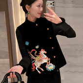 新中式 立领重工刺绣丝绒马甲女2026春秋新款 宽松百搭国风马夹上衣