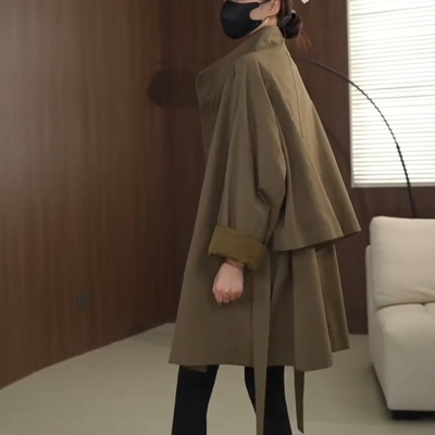 复古立领中长款风衣女秋季新款