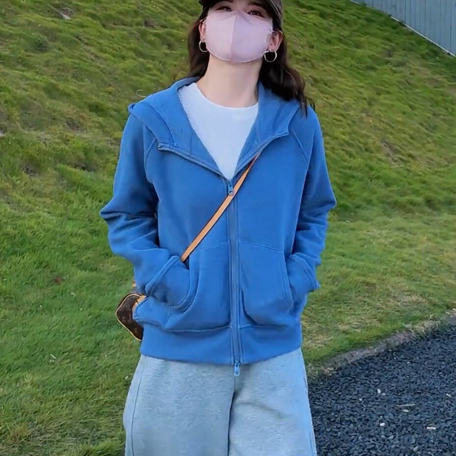 韩系双拉链连帽卫衣外套女2026秋季新款宽松百搭显瘦休闲开衫上衣
