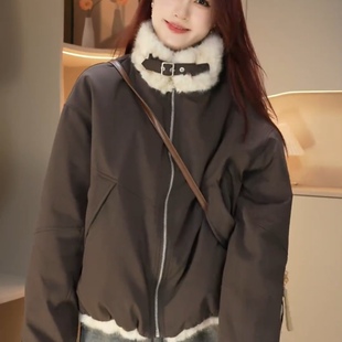 加绒加厚立领双面穿派克服女2025冬季新款宽松显瘦保暖毛绒外套潮