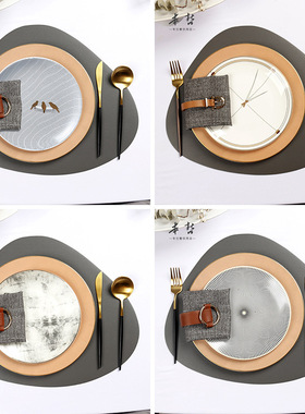 北欧样板间餐具套装软装设计餐桌摆台样板房橙色系餐盘餐垫