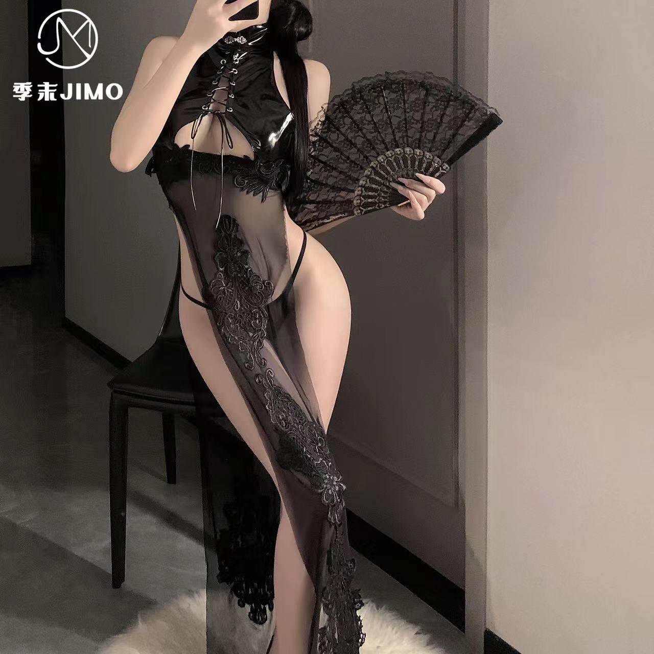 漆皮露背性感古风绑带御姐旗袍角色扮演制服cos连体衣搭配穿着