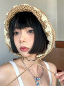 ola voce遮阳帽夏太阳帽防晒手工编织草帽可折叠海边度假沙滩帽子