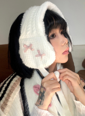 少女情结~软妹蝴蝶结护耳针织耳罩围脖两用女保暖chic毛绒耳捂子