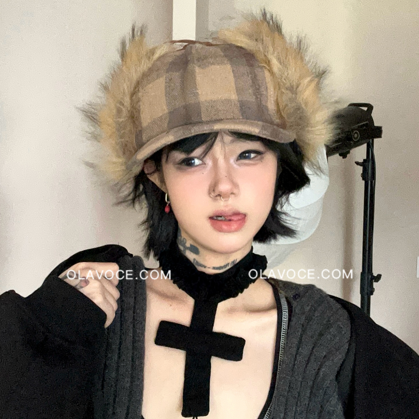 英伦格纹两戴显脸小鸭舌帽