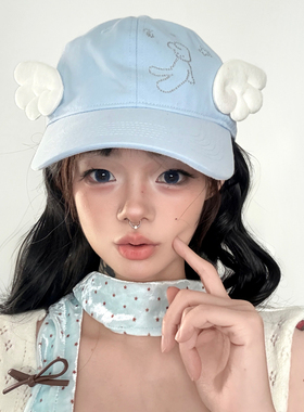 原创甜美水系天使翅膀棒球帽女