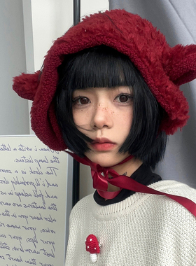 甜酷小羊~酒红色羊羔毛发带甜美可爱保暖护耳耳罩女萝莉耳暖