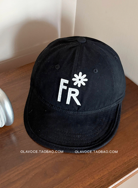 ig博主小众软檐棒球帽女大头围复古显脸小鸭舌帽甜酷黑色花朵帽子