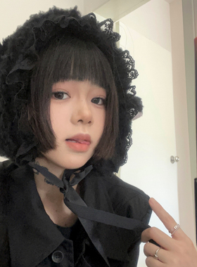 暗黑萝莉~羊羔毛护耳帽子女甜美可爱保暖包头帽JK小羊蕾丝雷锋帽