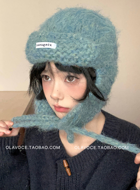 多巴胺韩系针织毛线帽女冬甜酷护耳保暖显脸小飞行帽鬼马少女帽子