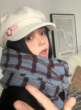 ola voce原创星星金属扣画家帽女显脸小贝雷帽子学院风白色八角帽