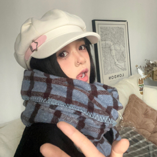 ola voce原创星星金属扣画家帽女显脸小贝雷帽子学院风白色八角帽