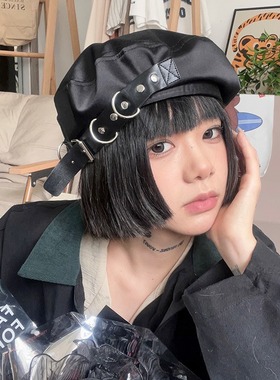 甜酷机能风/韩版y2k设计款贝雷帽显脸小四季款个性黑色女画家帽子