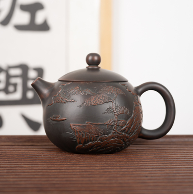 大容量山水西施壶 钦州坭兴陶茶壶 广西纯手工家用泡茶壶功夫茶具