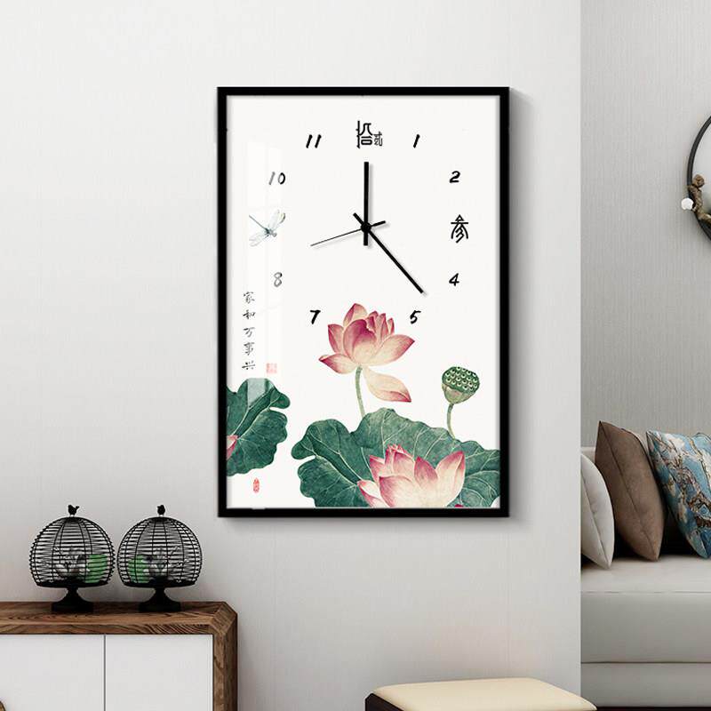 起贝新中式电表箱装饰画时钟带钟表遮挡配电箱挂钟挂画竖版免打孔