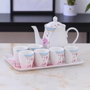家用婚庆大容量陶瓷茶壶客厅简约耐热冷水壶水杯带托盘 水具套装