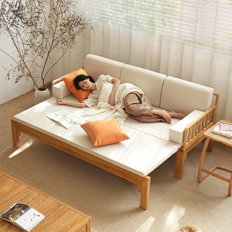 罗汉床新中式实木推拉床小户型客厅日式沙发床两用茶室原木风床榻