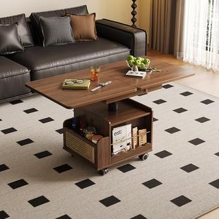 全实木升降茶几可移动推车茶台茶桌折叠桌子餐桌两用沙发边柜边几